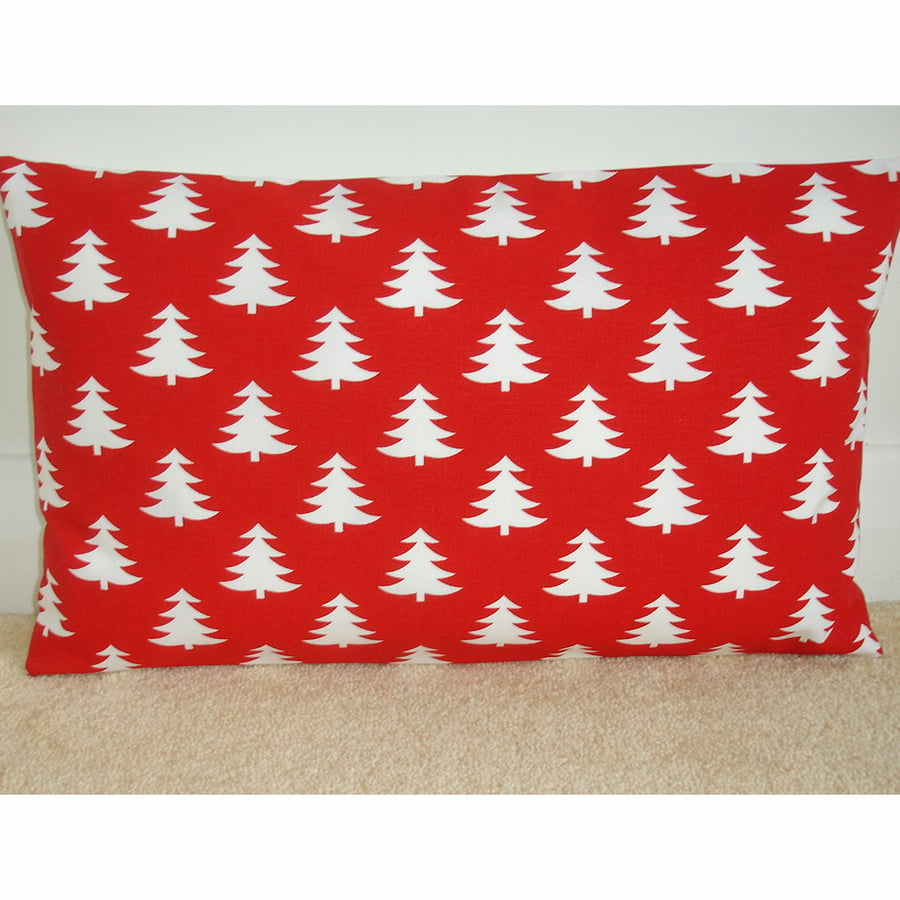 Oblong Bolster Red Christmas Cushion Cover