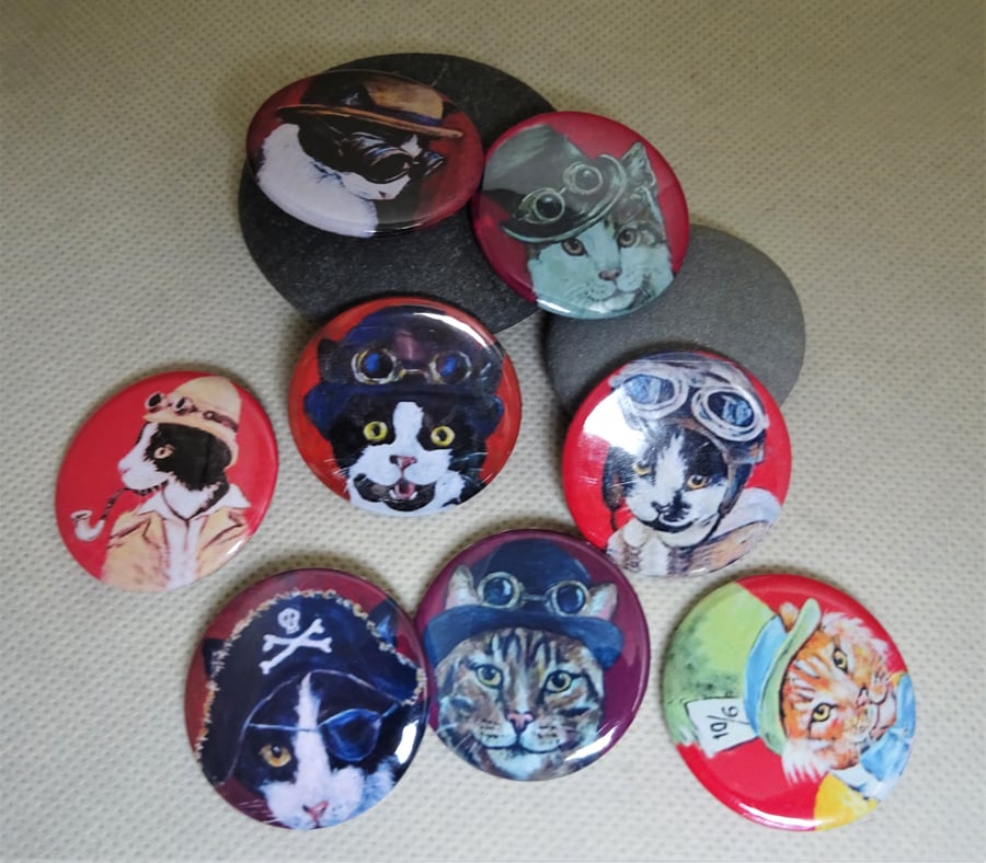 Steampunk Cats Art Badges Buttons Cosplay Animal 
