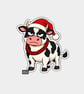 Unique Funny Christmas Sticker Xmas Decal - Grumpy Cow In Santa Hat
