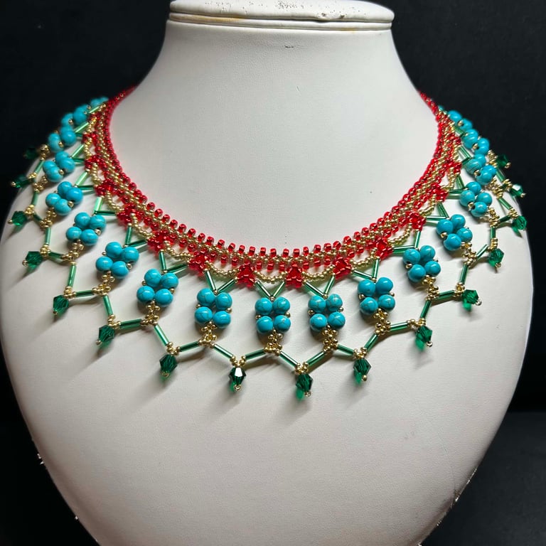 A Touch Of Egypt handmade seed bead necklace with Turquoise Howlite and crystals