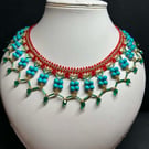 A Touch Of Egypt handmade seed bead necklace with Turquoise Howlite and crystals