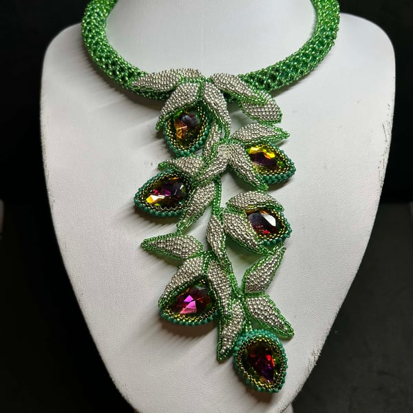 Alexandria handmade seed bead and crystal necklace