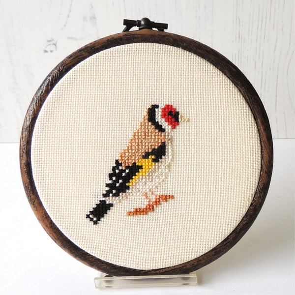 SECONDS SUNDAY goldfinch cross stitch hoop art - 4-inch10cm flexi hoop