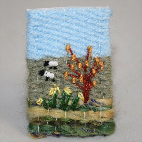Embroidered Brooch Woven - Spring Sheep
