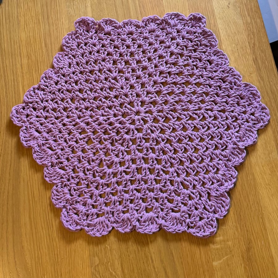 A Pair of Crochet Place Mats Hexagonal Lavender
