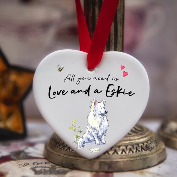 Love and a Eskie Ceramic Heart