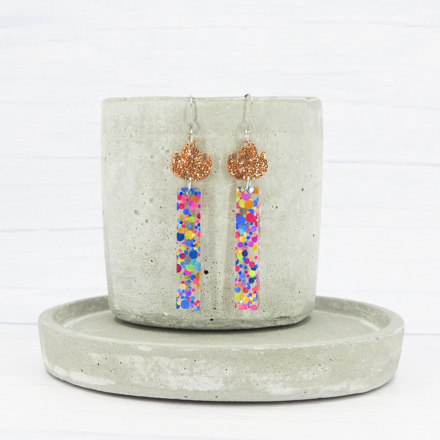 Titanium ear wire - Birthday Pink glitter dangle earrings - Candle