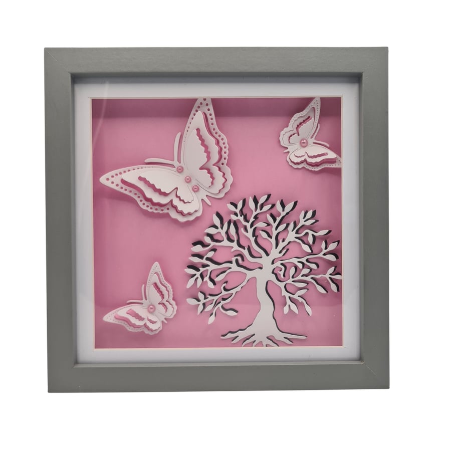 Homemade Butterfly and Tree of Life - Shadow Box