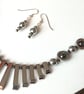 Silver Hematite Necklace & Earrings Gift Set Tapered Metallic Statement - Image 1