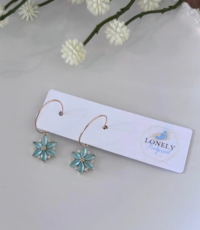 Green Crystal Flower Hoop Earrings, Charm Earrings, Handmade Jewellery 