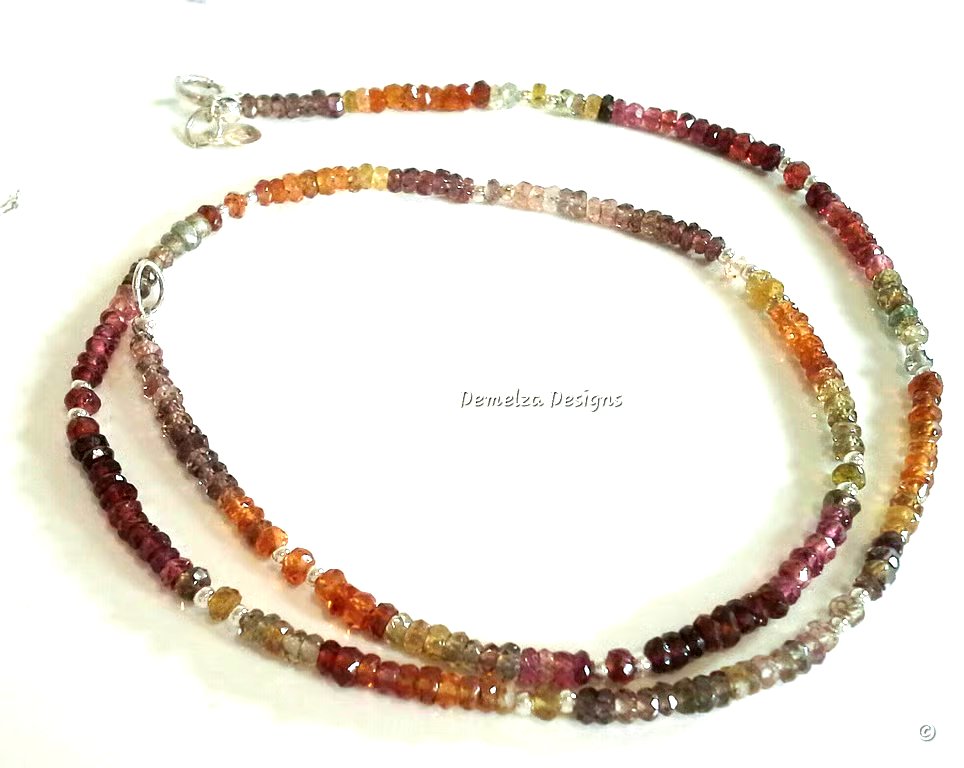 Top Quality Ombre Sapphires,  Garnet, & Rare Spinel Sterling Silver Necklace
