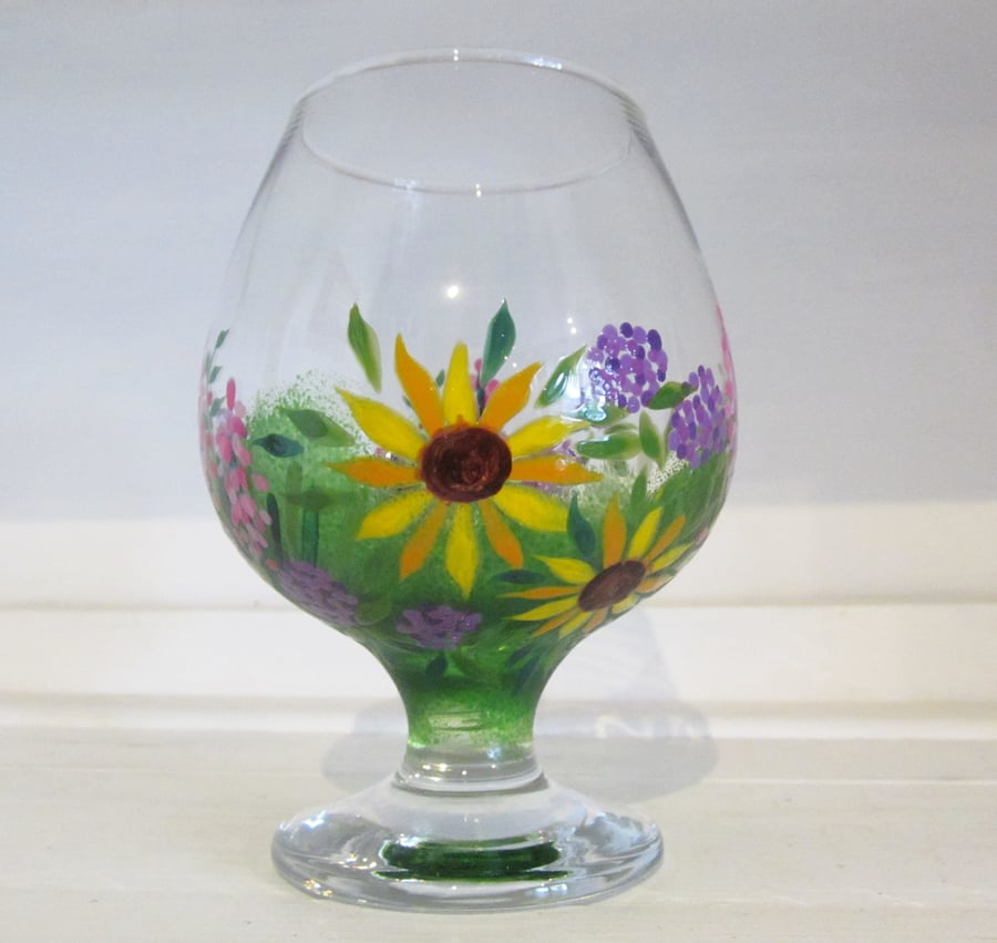 Hand Painted Brandy Glass - Summer Meadow