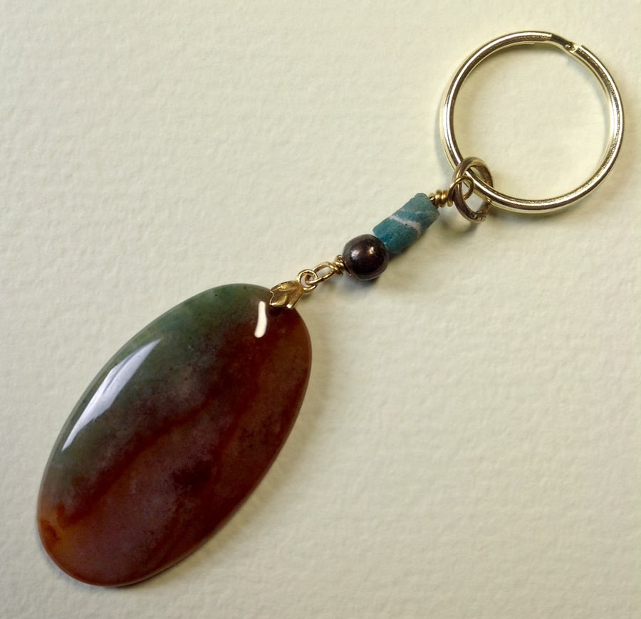 key ring with a gemstone pendant and African beads