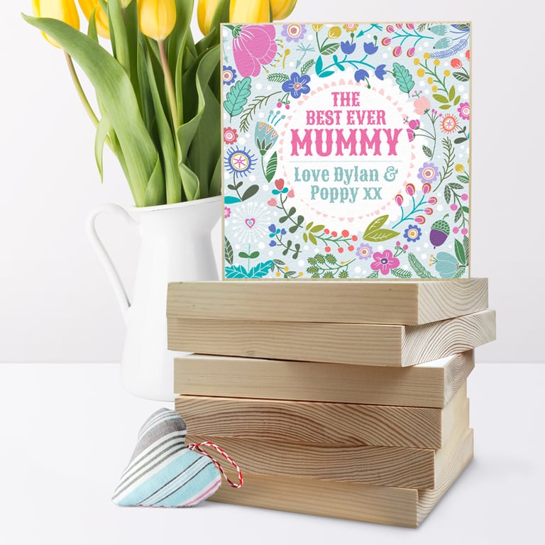 Summer Flowers Personalised Wooden Picture Block