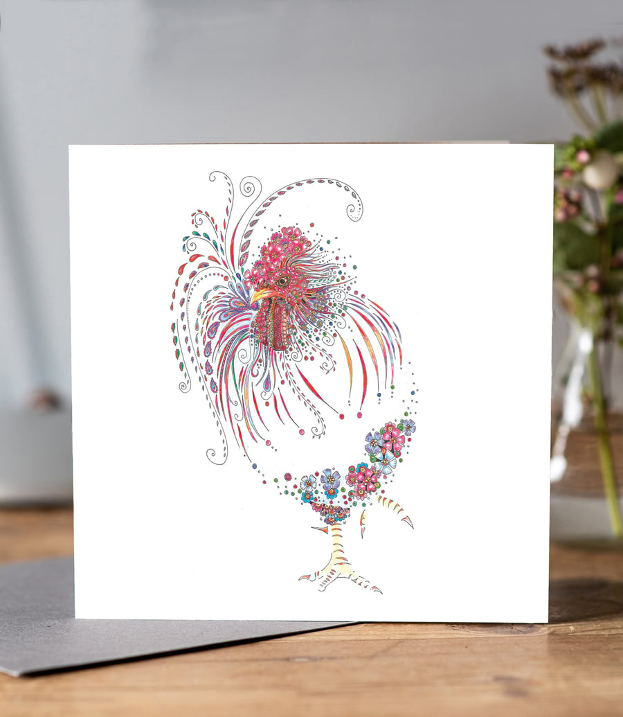 Floral Cockerel Greeting card 
