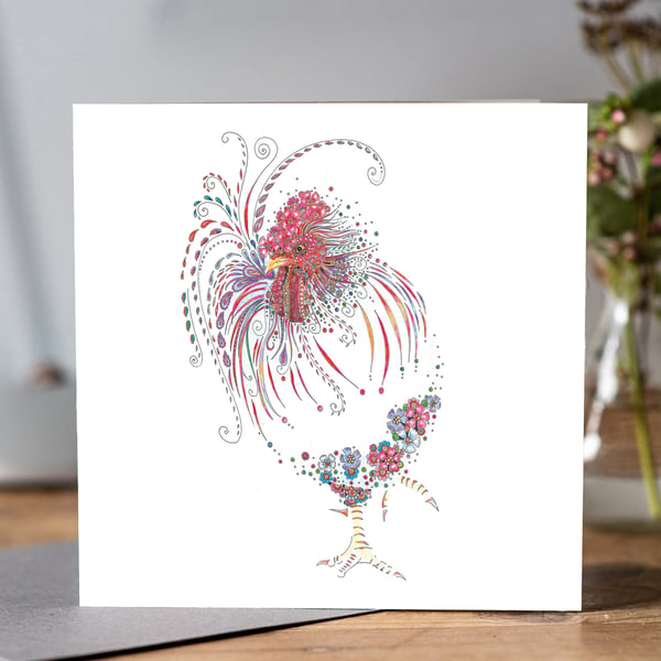 Floral Cockerel Greeting card 