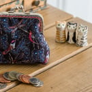 Coin purse made with Joy and Sorrow bird print Liberty Lawn and hot pink lining