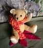Ted, a collectable jointed bear, an Autumnal silk leaf.  - Image 1