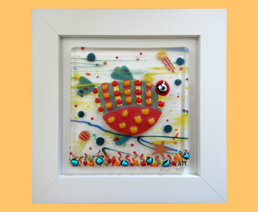 Handmade Fused Glass 'Little Fish' Picture