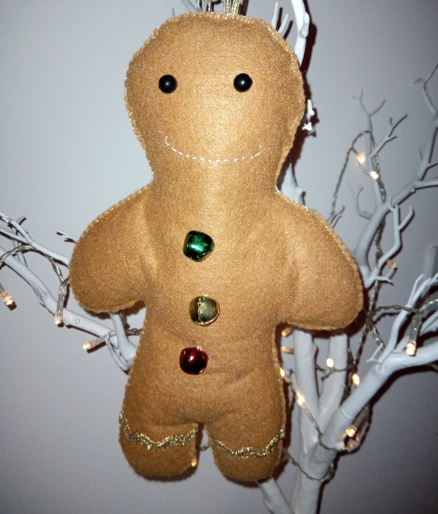 Large gingerbread man with jingle bells