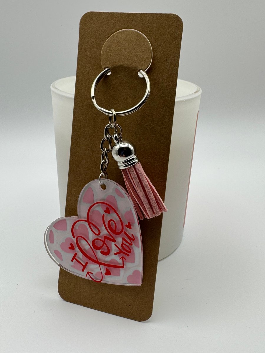 Valentine Heart Keychain – “I Love You” Acrylic Charm