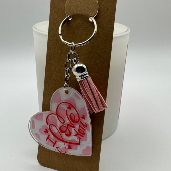 Valentine Heart Keychain – “I Love You” Acrylic Charm