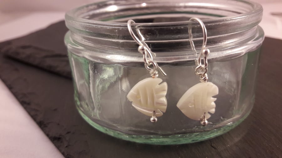 White Shell Angelfish Earrings