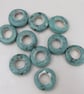 10 Medium Eggshell Blue Glazed Ceramic Donut Beads - Image 2
