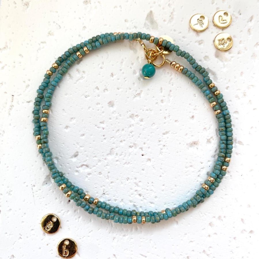 Stella Wrap Miyuki Bracelet - Turquoise - Free Personalisation