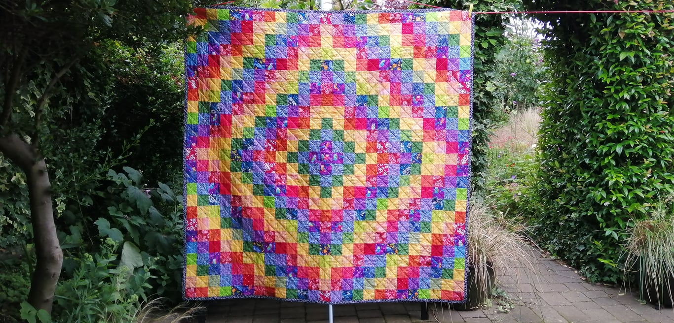 Handmade Patchwork Quilt Rainbow Trip Around The World by Diane Davis