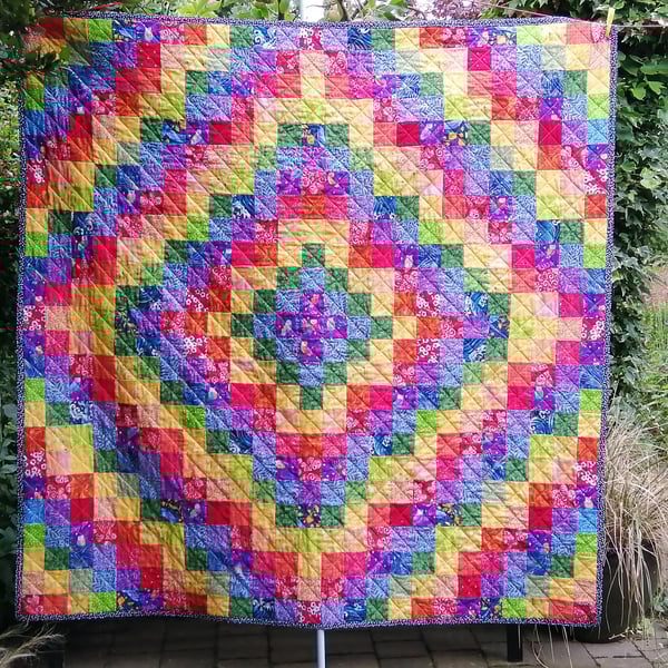Handmade Patchwork Quilt Rainbow Trip Around The World by Diane Davis