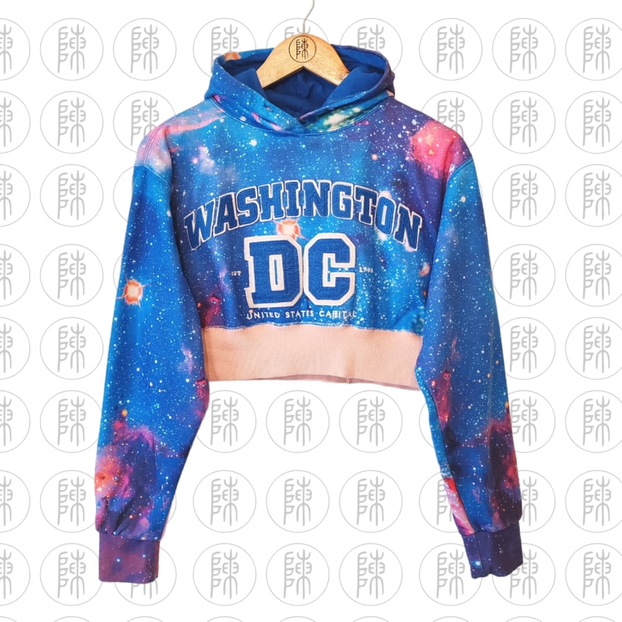 Washington DC Galaxy Blue And Purple Cropped Rework Upcycle Dc Ora Hoodie