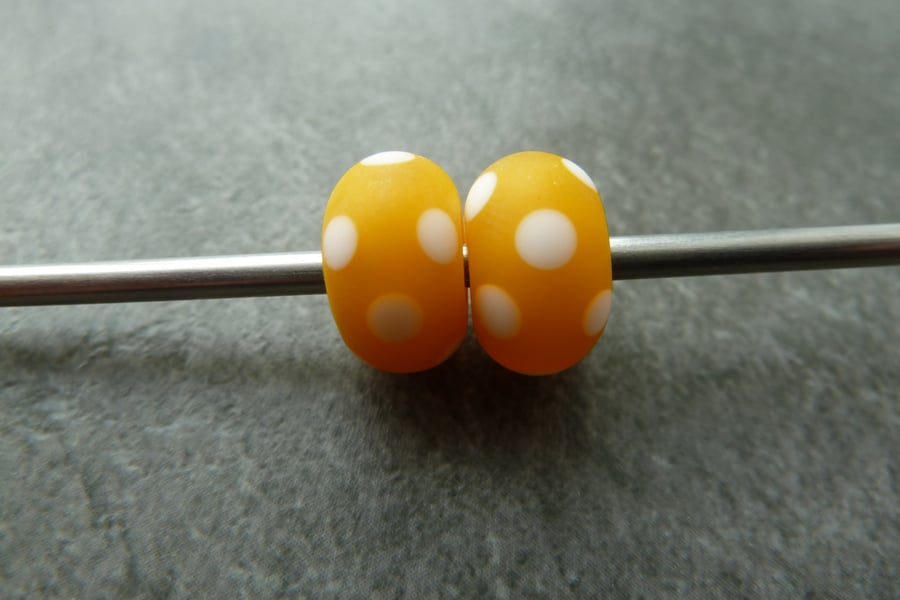 yellow orange and white spot lampwork glass beads