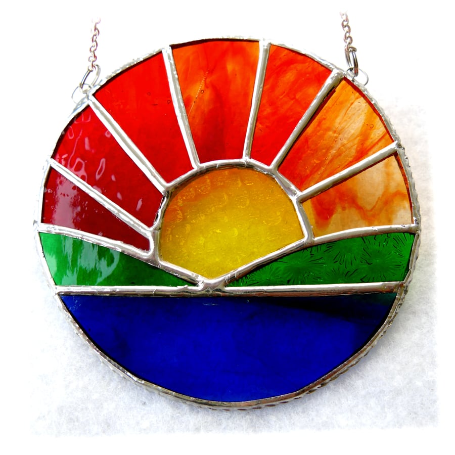 Sunrise Picture Stained Glass Suncatcher Handmade Sea Ring 