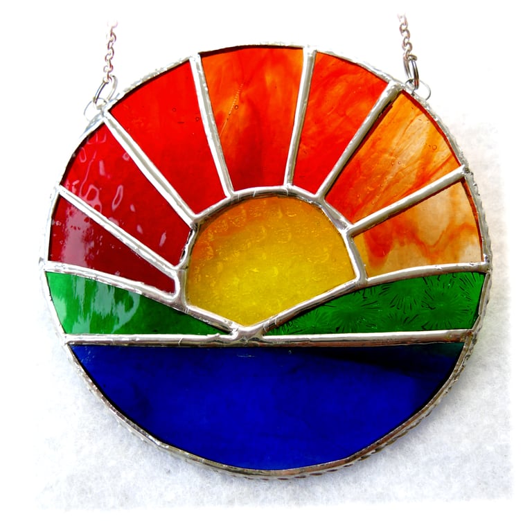 Sunrise Picture Stained Glass Suncatcher Handmade Sea Ring 