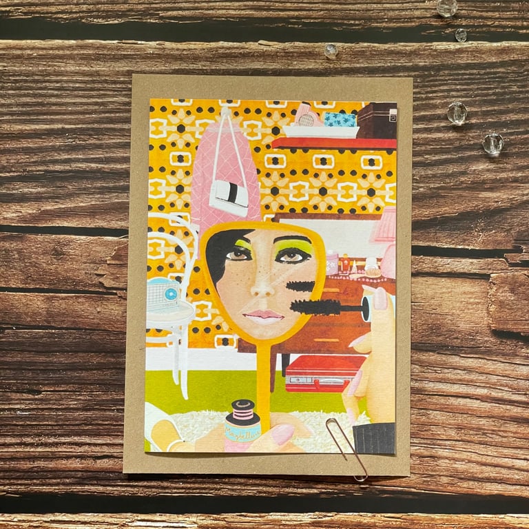 Retro 1960s Makeup Vanity A5 Greeting Card-  vintage Fashion keepsake art print