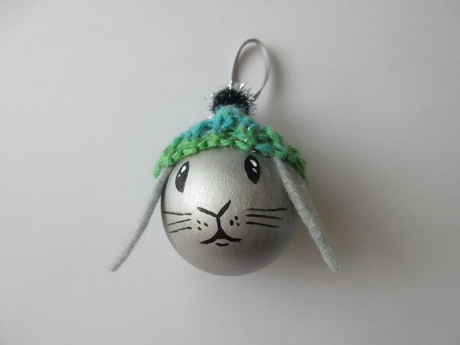 Bunny Christmas Bauble Rabbit Head Decoration for Christmas Tree in Woolly Hat