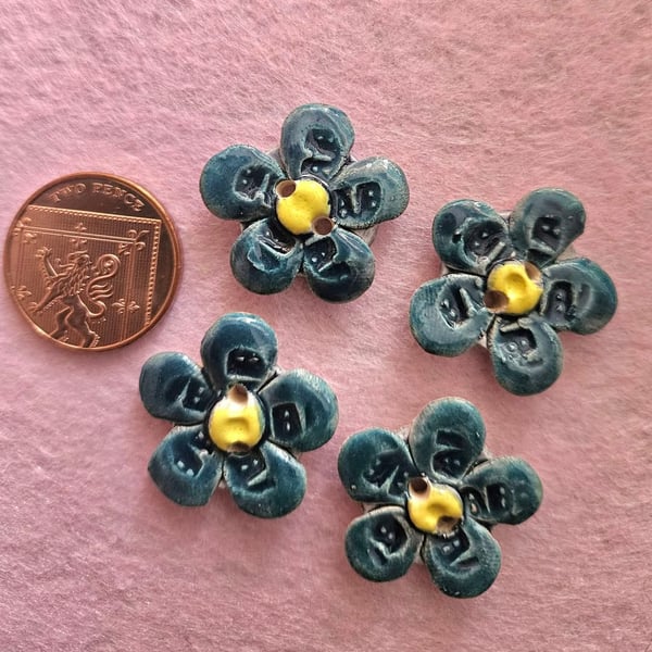 Four Handmade Ceramic Flower Buttons