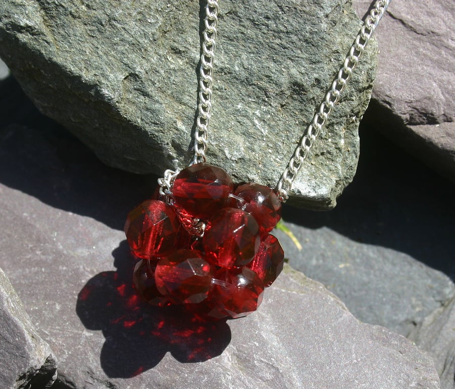 Sale 50% off Faceted Ruby Red Acrylic Pearl Pendant Ball.