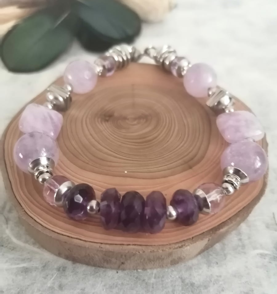 Amethyst bracelet, purple & lilac amethyst