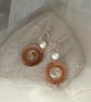 "Copper Moon" Rustic Textured Copper Earrings with Mother of Pearl