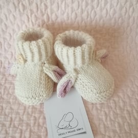 Hand knitted lamb newborn booties