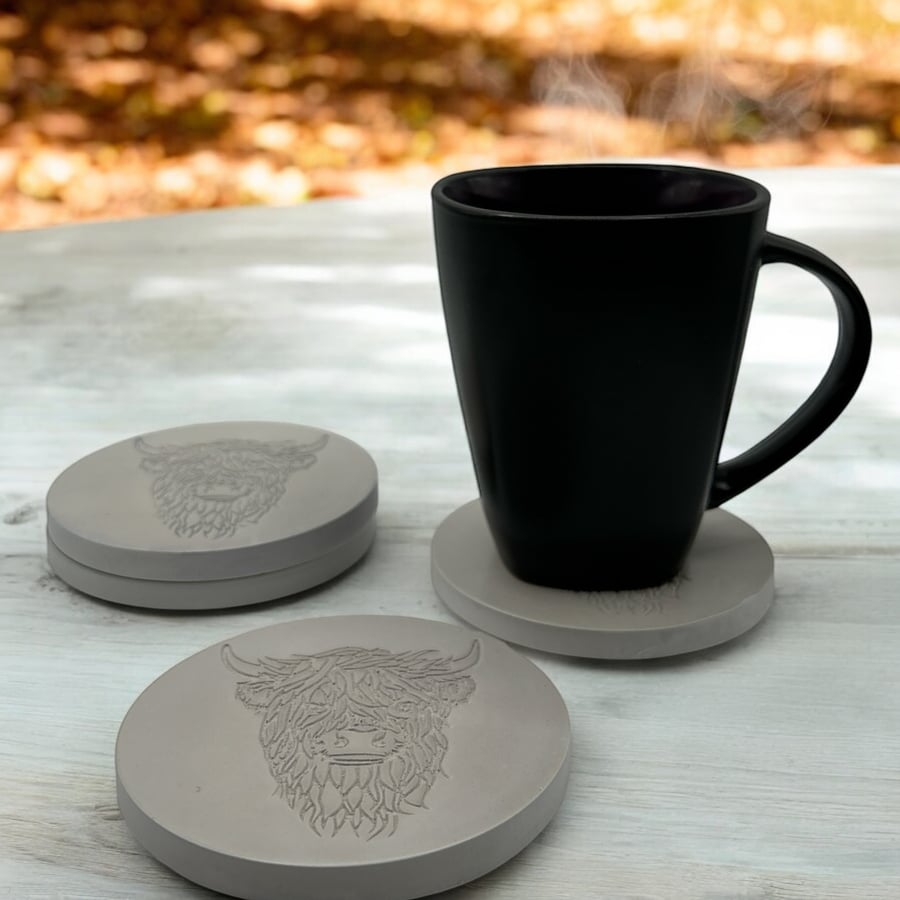 Set of 4 Grey Highland Cow Drinks Coasters