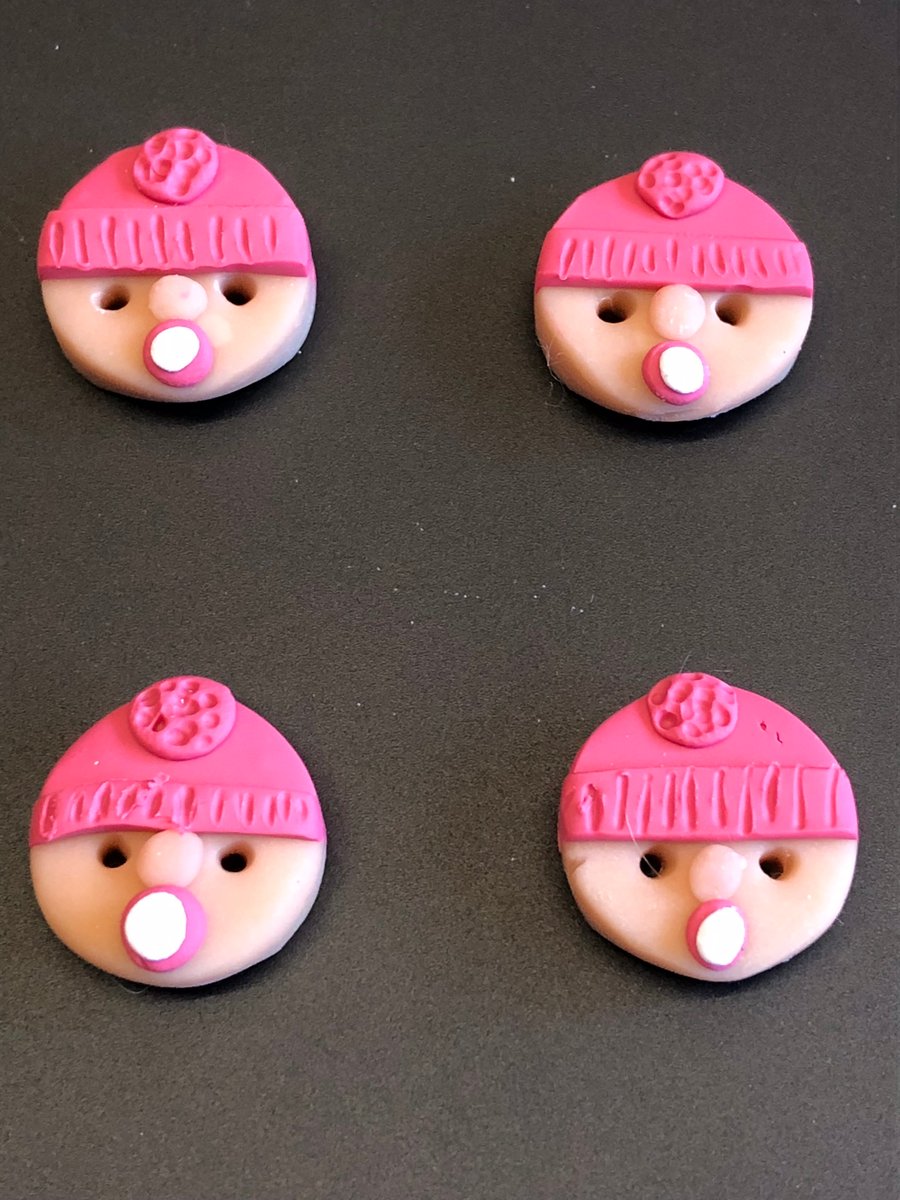 Dummy Sucking Baby Design Polymer Clay Buttons In Pink 