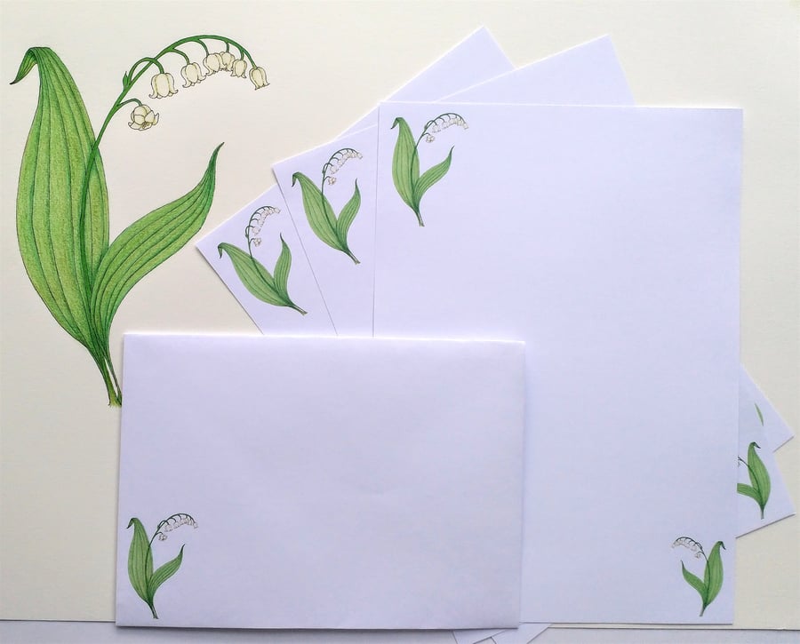 Writing Paper and Matching Envelopes Set, Lily Of The Valley Design