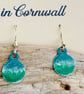 Hand enamelled , sea coloured earrings on sterling silver ear hooks 