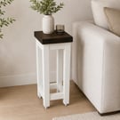 Handmade Rustic Pine Lamp Table - Tall Plant Stand - Dark Walnut & White Table