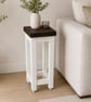 Handmade Rustic Pine Lamp Table - Tall Plant Stand - Dark Walnut & White Table