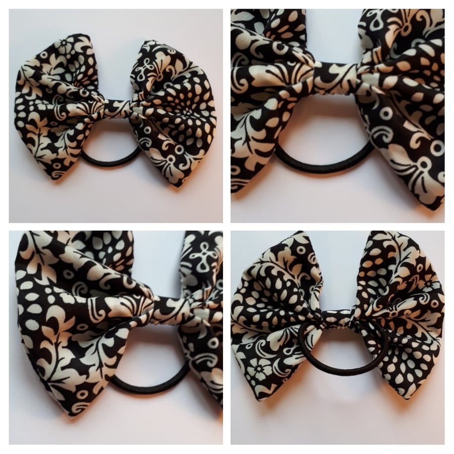 Hair bow bobble in black and white fabric. 3 for 2 offer.     