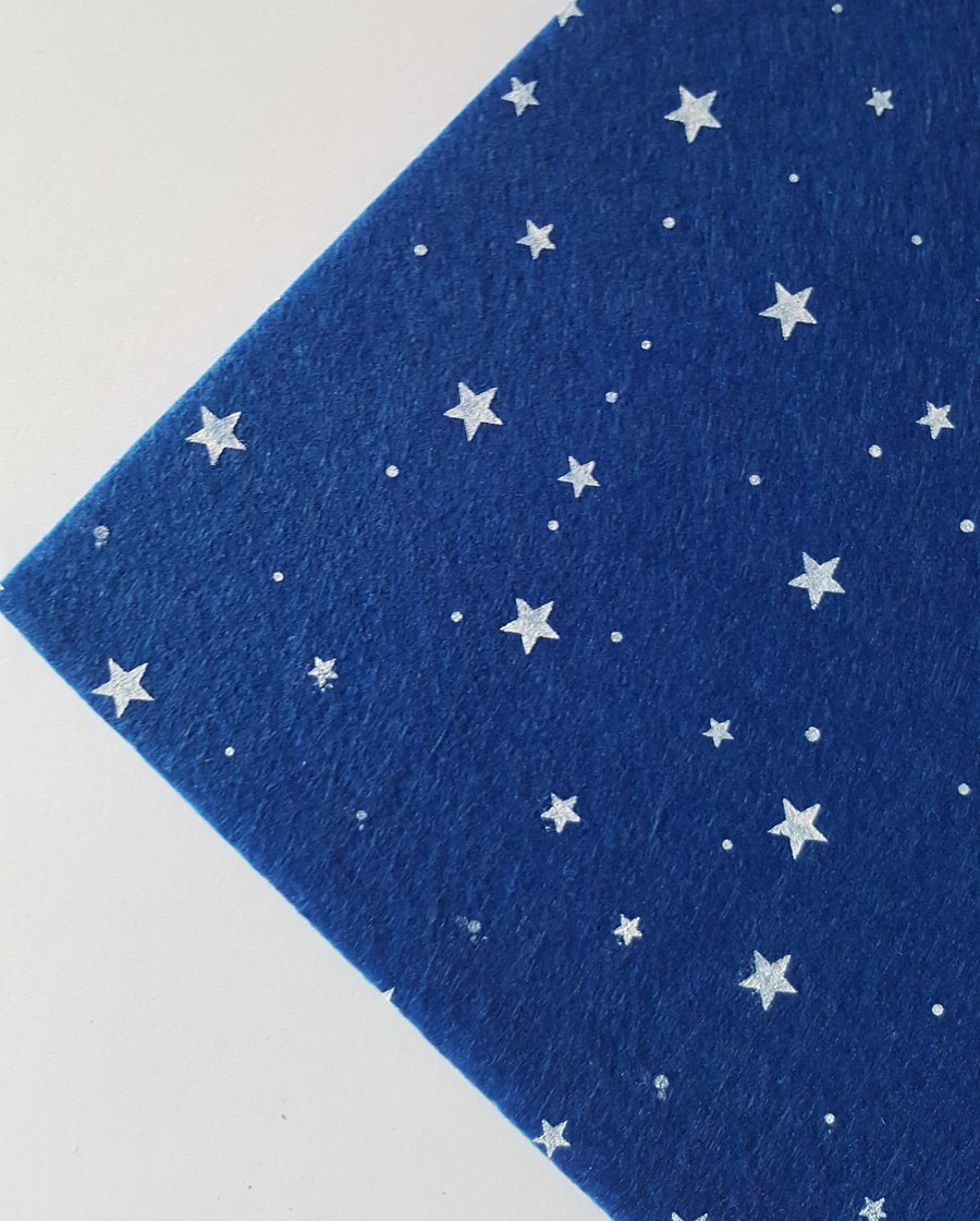 1 x Printed Felt Square - 12" x 12" - Stars - Royal Blue 